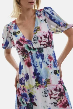 James Lakeland V-neck Floral Midi Dress Blue