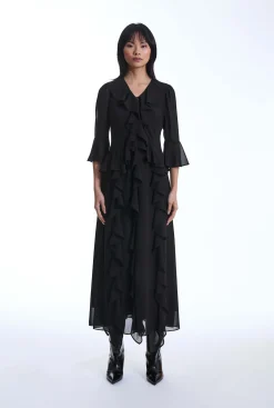 James Lakeland V-Neck Ruffle Black Dress