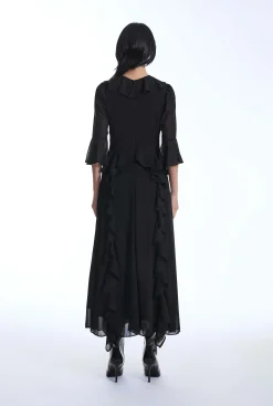 James Lakeland V-Neck Ruffle Black Dress