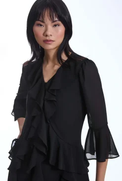James Lakeland V-Neck Ruffle Black Dress