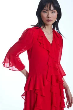 James Lakeland V-Neck Ruffle Red Dress