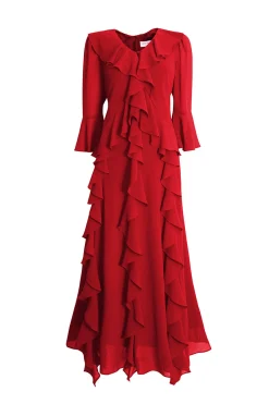 James Lakeland V-Neck Ruffle Red Dress