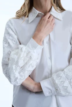 James Lakeland White Crochet Sleeves Shirt